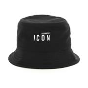 Icon Bucket Hat van katoenen gabardine Dsquared2 , Black , Heren