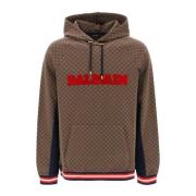 Organische Katoenen Jacquard Hoodie met Mini Monogram Balmain , Brown ...