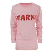Lange mouwen katoenen T-shirt met frontprint Marni , Pink , Dames