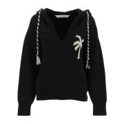 Gebreide hoodie met lurex palm motief Palm Angels , Black , Dames