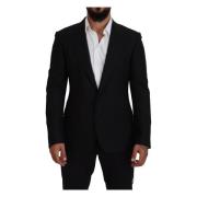 Zwarte Wol Stretch Slim Fit Jas Blazer Dolce & Gabbana , Black , Heren