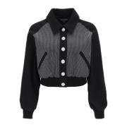 Denim Blouson Jack met Strass Steentjes Balmain , Black , Dames