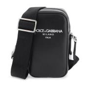 Kleine leren crossbody tas met logo print Dolce & Gabbana , Black , He...