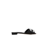 Zwarte Satijnen Slide Sandalen met Juweelgesp Manolo Blahnik , Black ,...