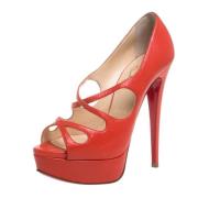 Pre-owned Leather heels Christian Louboutin Pre-owned , Orange , Dames