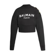 Cropped sweatshirt met logo Balmain , Black , Dames