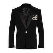 Blazer met B-applicatie Balmain , Black , Heren