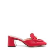 Rode Leren Sandalen met Gouden Logo Moschino , Red , Dames