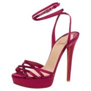 Pre-owned Satin sandals Christian Louboutin Pre-owned , Pink , Dames