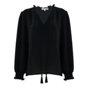 Blouse met kwastjes en trekkoorden Kocca , Black , Dames