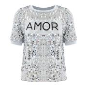 T-shirt met paillettenborduursel en print Kocca , Gray , Dames