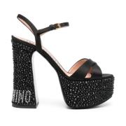Zwarte Sandalen met Kristallen Versiering Moschino , Black , Dames