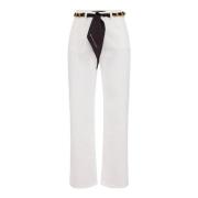 Ivory Palazzo Cropped Jeans met Ketting Riem Elisabetta Franchi , Whit...
