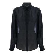 Verfijnde Ramie Shirt met Knopen Kocca , Black , Dames