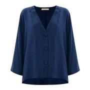 Elegante blouse met dierenprint en stofbedekte knopen Kocca , Blue , D...