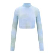 Stijlvolle Blauwe Crop Coltrui met Logo en Tie-dye Effect Off White , ...
