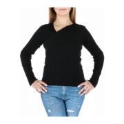 Zwarte V-hals Gebreide Trui, Lange Mouwen, Herfst/Winter Pinko , Black...