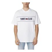 Wit Bedrukt T-shirt voor Heren Tommy Jeans , White , Heren