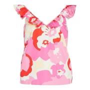 Bloemen V-hals Mouwloze Tank Top Vila , Pink , Dames