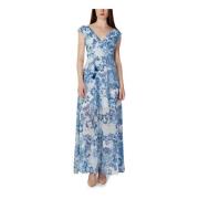 Blauwe Bloemen V-Hals Jurk met Rits en Veters Guess , Blue , Dames