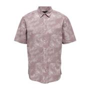 Lilac Print Korte Mouw Overhemd Only & Sons , Purple , Heren