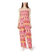 Fuchsia Print Square Neck Jumpsuit Only , Pink , Dames