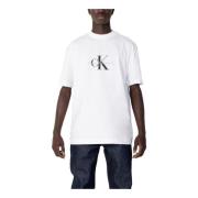 Witte Bedrukte Ronde Hals T-shirt Calvin Klein Jeans , White , Heren