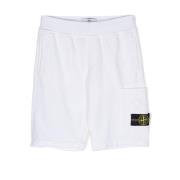 Witte Katoenen Shorts met Verwijderbaar Logo Badge Stone Island , Whit...