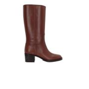 Bruine Leren Pull-On Laarzen met Studs en Houten Hak Gucci , Brown , D...