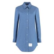 Katoenen Shirt met Logo Patch Thom Browne , Blue , Dames