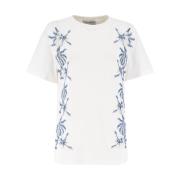 Bloemen Geborduurd Katoenen T-Shirt Ermanno Scervino , White , Dames