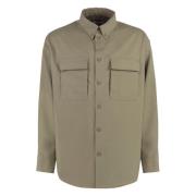 Polyester Overshirt met Klepzakken Off White , Beige , Heren