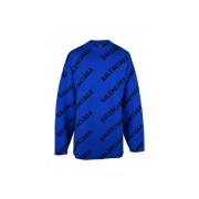 Blauwe Wollen Trui met Diagonaal Logo Print Balenciaga , Blue , Dames
