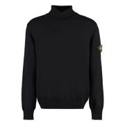 Geribbelde Katoenen Coltrui Stone Island , Black , Heren