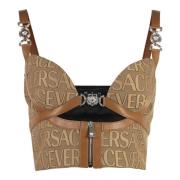 Logo Jacquard Corset Top Versace , Beige , Dames