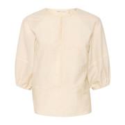 Eenvoudige Blouse met Halflange Mouwen en Ronde Hals InWear , Beige , ...