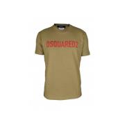 Beige Katoenen T-Shirt met Rood Logo Dsquared2 , Beige , Heren