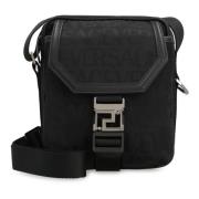 Canvas Messenger Tas met Logo Print Versace , Black , Heren