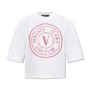 Katoenen T-shirt Versace Jeans Couture , White , Dames