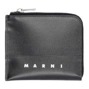 Zwarte ritssluiting portemonnee met logo print Marni , Black , Heren