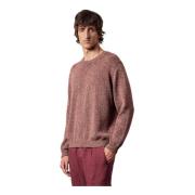Cotton/Linen Moulinè Crew Neck Sweater Massimo Alba , Brown , Heren