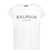 Ecologisch ontworpen katoenen T-shirt met strass logo Balmain , White ...
