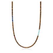 Brown Tiger Eye Heishi Necklace with Blue Lapis and Turquoise Nialaya ...