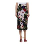 Rose Garden Print Zijden Midi Rok Dolce & Gabbana , Multicolor , Dames