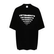 Zwarte Katoenen T-shirt met Logo Print Vetements , Black , Dames