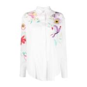 Geborduurd Katoenen Overhemd met Bloemen Forte Forte , White , Dames