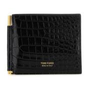 Zwarte leren kaarthouder Tom Ford , Black , Heren