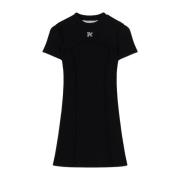 Zwarte Jurk met Geborduurd Logo Palm Angels , Black , Dames