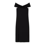 Glanzende Viscose Midi Jurk Twinset , Black , Dames