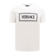 Compact Katoenen Logo T-Shirt Versace , White , Heren